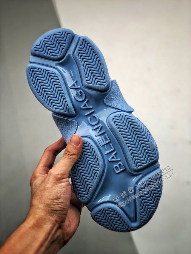 Balenciaga經典款男女鞋 巴黎世家頂級版本Triple S大底LOGO淡藍老爹鞋 Balenciaga情侶款老爹鞋  hdbl1207